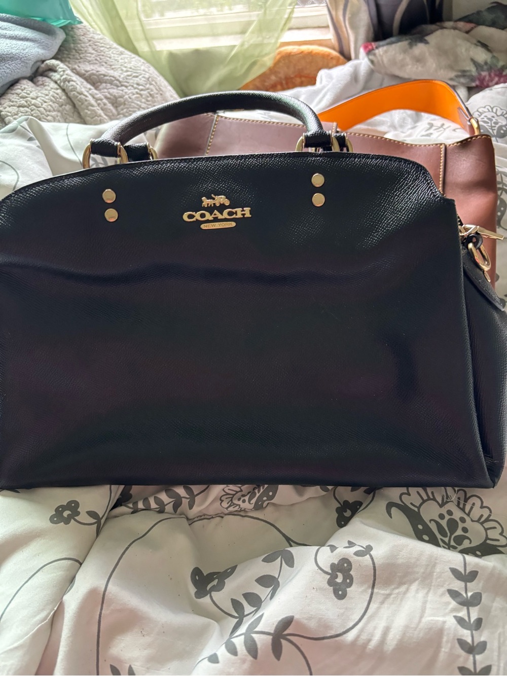 Coach Black Leather Satchel with Gold Hardware